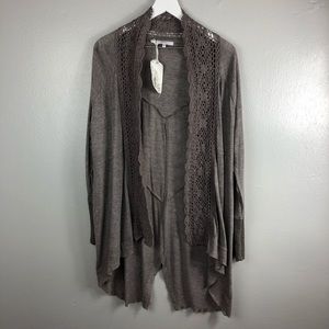 Mystree Boho Brown Corchet Knit Cardigan